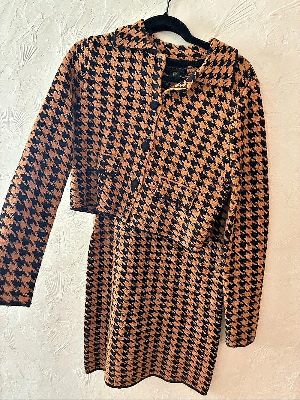 House of Harlow Set Houndstooth Button Front Jacket Mini Dress Brown & Black
